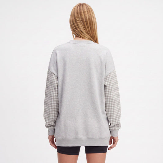 Plaid Sleeve Crew Neck Long Sleeve Pullover Sweatshirt