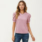 Short Sleeve Puff Sleeve Knit Top with Crew Neck and Soft Textured Fabric