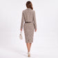 Houndstooth Cropped Blazer and Square Neck Midi Dress Two Piece Set