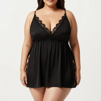 Plus Size Babydoll Chemise Lace Trim Nightgown Adjustable Strap Flowy Sleep Dress