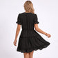 Swiss Dot V-Neck Lace Trim Tiered Ruffle Mini Dress