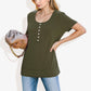 Solid Round Neck Short Sleeve Top with Decorative Buttons