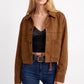 Cropped Button Front Shirt Jacket with Patch Pockets