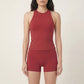 2-Piece Set Sleeveless High Neck Tank Top and Fitted Shorts Sleepwear Lounge Set with Soft Stretch Knit Feel