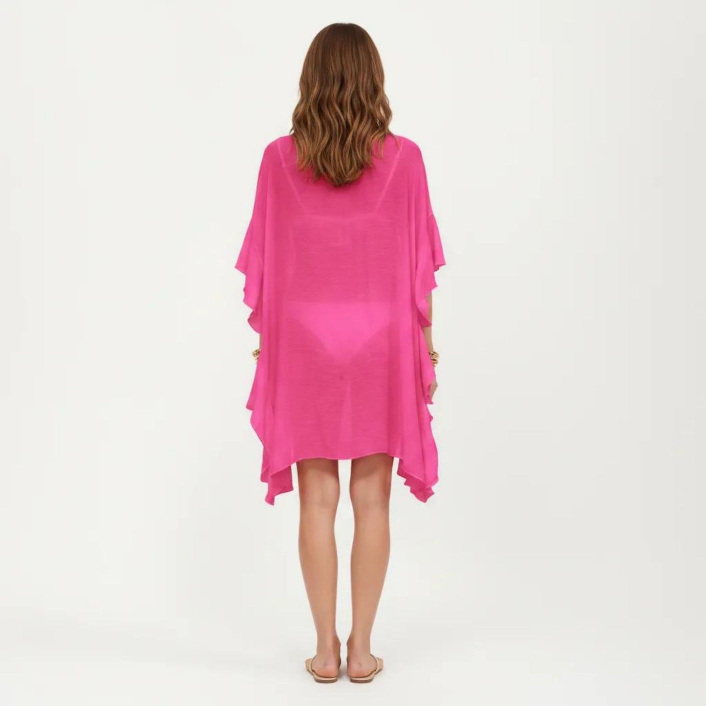 Open Front Swim Cover Up Kimono with Ruffle Sleeves Lightweight Beach Cardigan