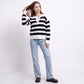 Striped Henley Ribbed Knit Pullover Sweater