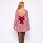 Red Gingham Long Sleeve Open Back Bow Fit and Flare Mini Dress