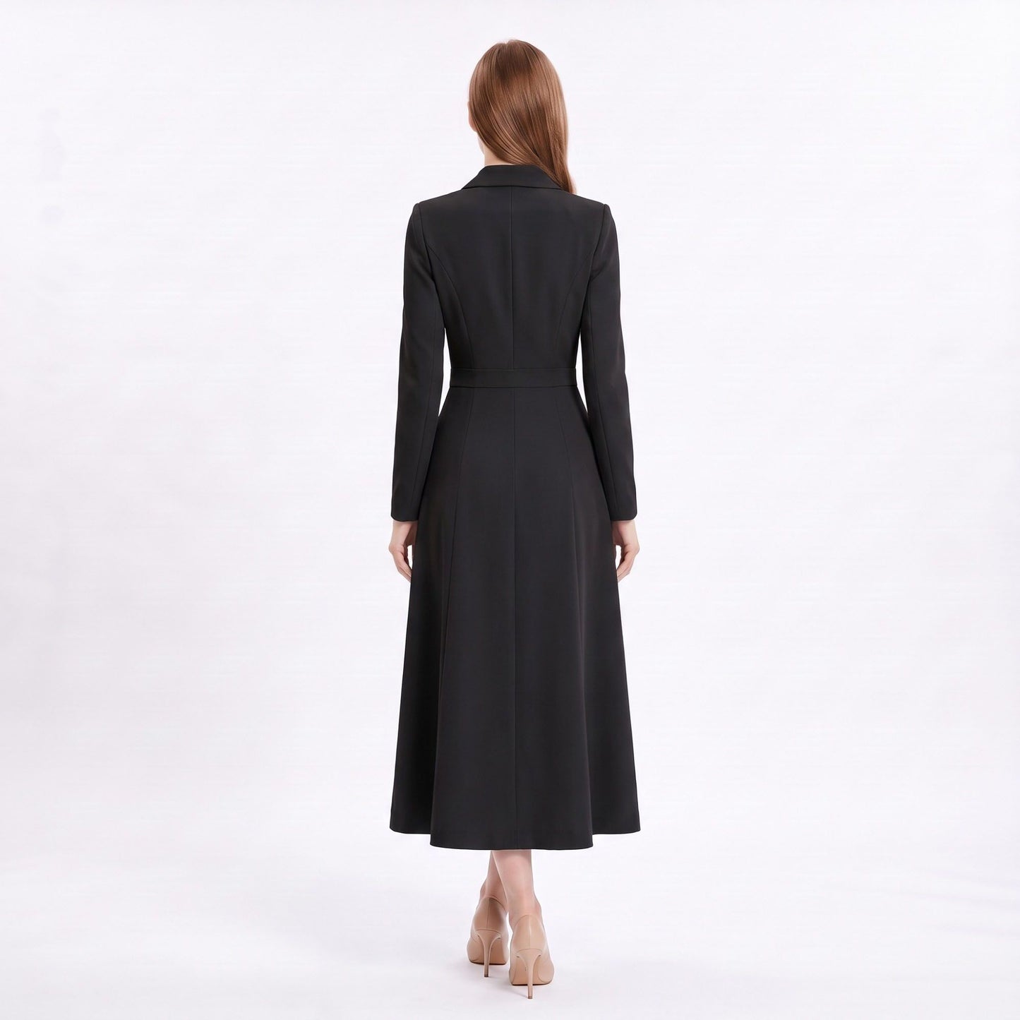 Long Sleeve Double Breasted Blazer Midi Dress with Notched Lapels