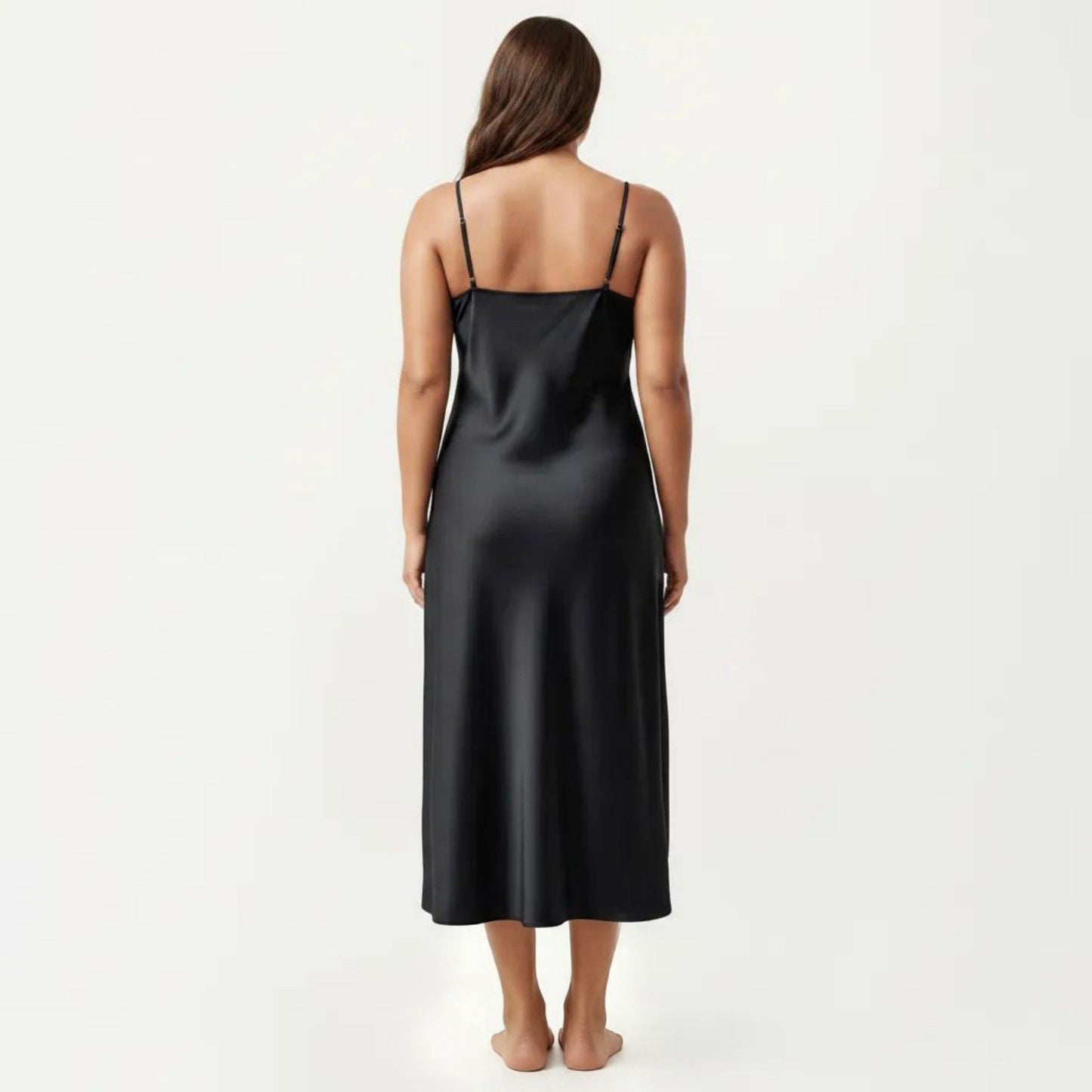 Plus Size Satin Wrap Nightgown with Lace Trim Adjustable Spaghetti Straps Side Tie Midi Length Sleepwear Dress