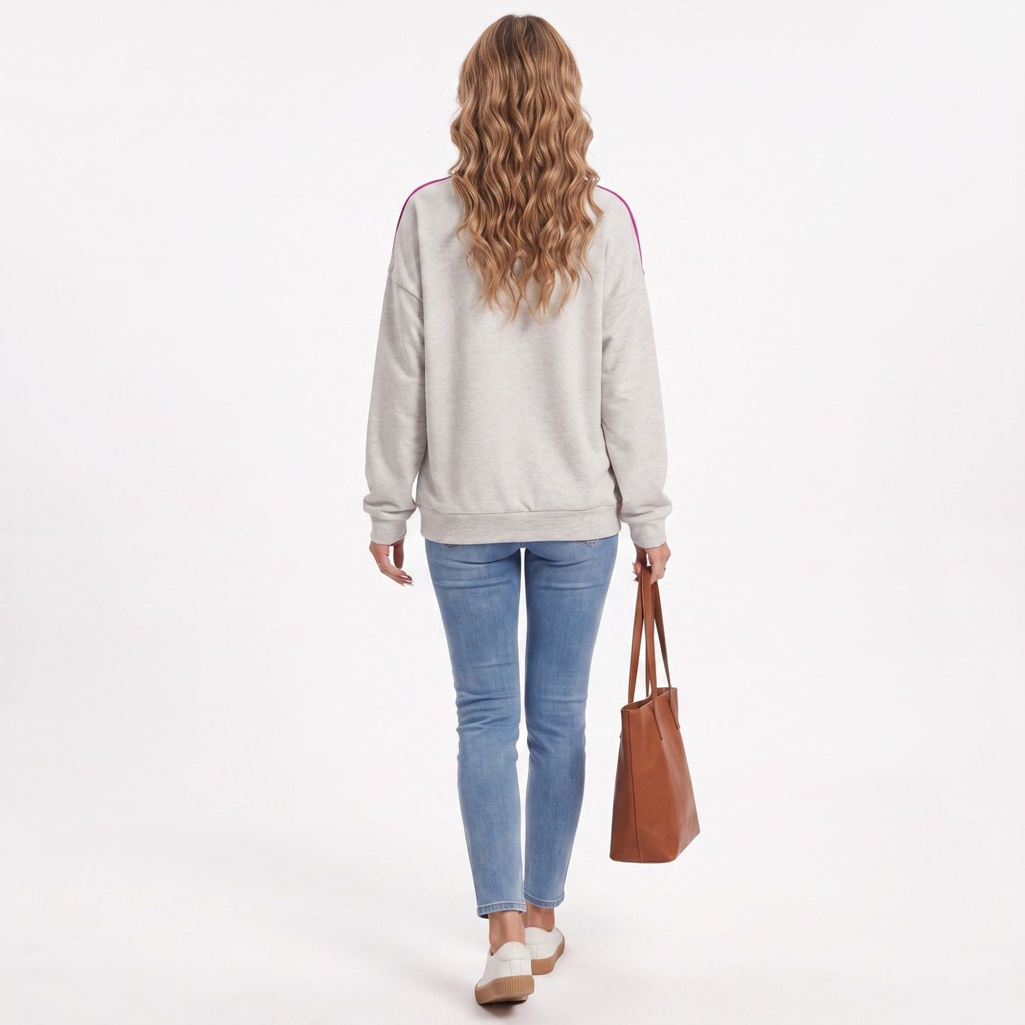 Contrast Piping Long Sleeve Relaxed Sweatshirt