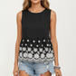 Embroidered Floral Peplum Tank Top with Back Tie