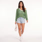 Openwork Mesh V-Neck Long Sleeve Sweater