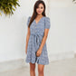 Short Sleeve V-Neck Button Front Dress Tie Waist Skirt