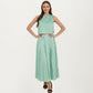 Sleeveless Striped Two Piece Set Crop Top and Midi Skirt with Back Button Detail Flowy High Waist Set