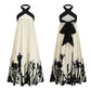 Halter Neck Maxi Dress with Crisscross Straps Open Back Tie Waist Botanical Border Print and A Line Skirt