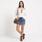 Chevron Pointelle V-Neck Long Sleeve Knit Sweater