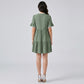 Lace Trim V-Neck Flutter Sleeve Tiered Mini Dress with Gathered Waist and Flowy Relaxed Silhouette