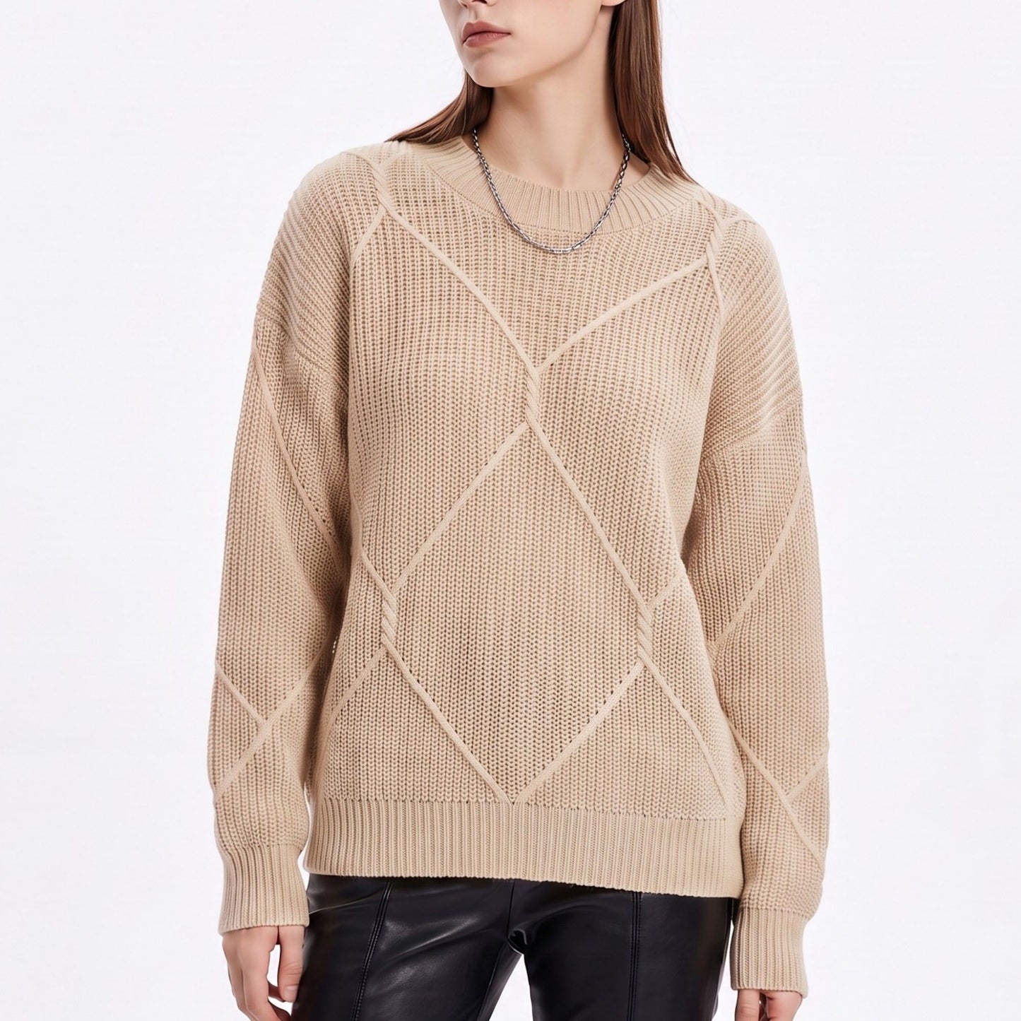 Geometric Textured Crewneck Pullover Sweater