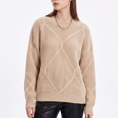 Geometric Textured Crewneck Pullover Sweater