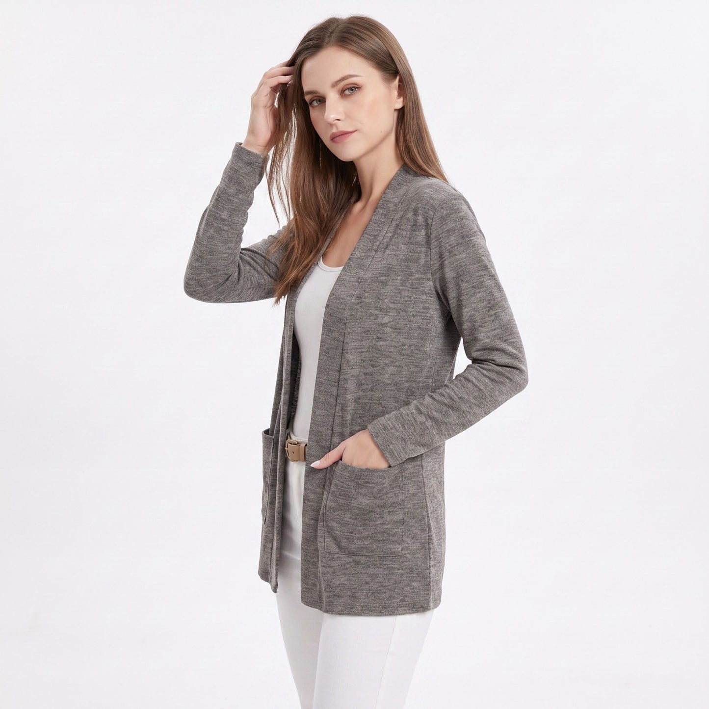 Open Front Cardigan with Front Pockets