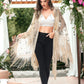 Semi Sheer Boho Sequin Fringe Sparkle Drop Shoulder Shrug