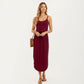 Sleeveless Midi Dress with Spaghetti Straps and Adjustable Drawstring Waist Relaxed Fit Silhouette