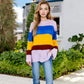 Striped Knit Sweater with Bell Sleeves and Colorful Details