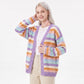 Multicolor Striped Open Front Knit Cardigan Sweater
