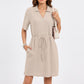 Waffle Knit Collared V-Neck Drawstring Short Dress
