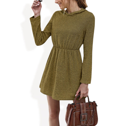 Long Sleeve Mini Dress with Elastic Waist Soft Knit Fabric