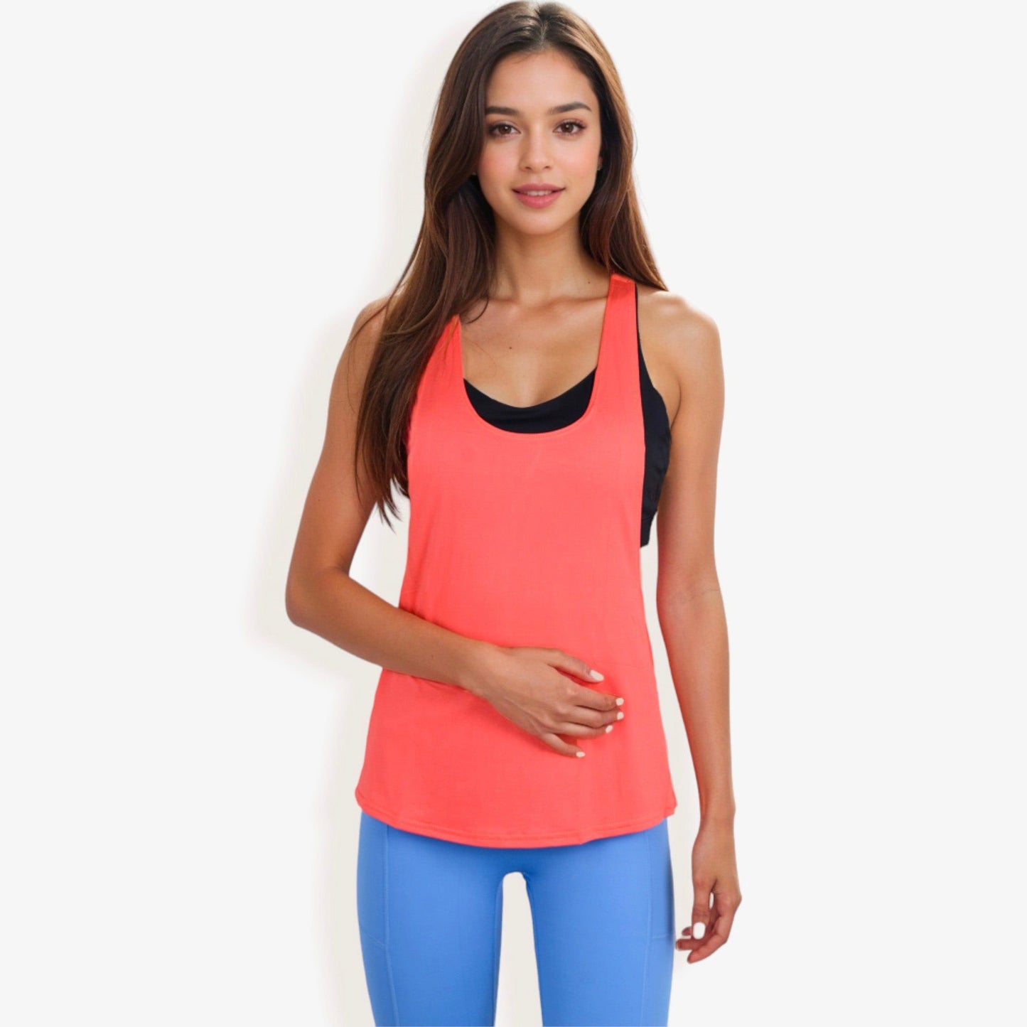 Relaxed Fit Racerback Tank Top with Scoop Neckline