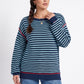 Striped Contrast Trim Drop Shoulder Long Sleeve Knit Sweater