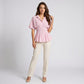 Striped Button Front Peplum Blouse with Collared Neck and Pleated Hem