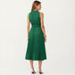 Sleeveless Midi Dress with Pleated Skirt and Tie Neck Detail