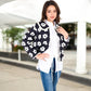 Floral Quilted Jacket with Peter Pan Collar and Tie Closure