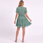 Swiss Dot V-Neck Lace Trim Tiered Ruffle Mini Dress