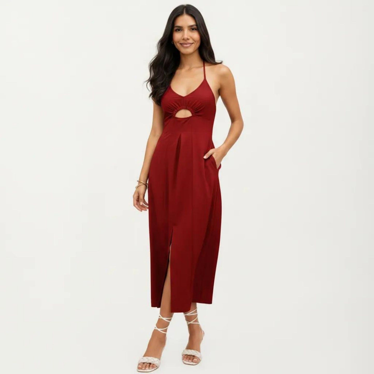 Sleeveless Maxi Dress with Cutout Front and Smocked Back
