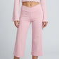 Crossover Waistband Side-Stripe Cropped Wide-Leg Trousers