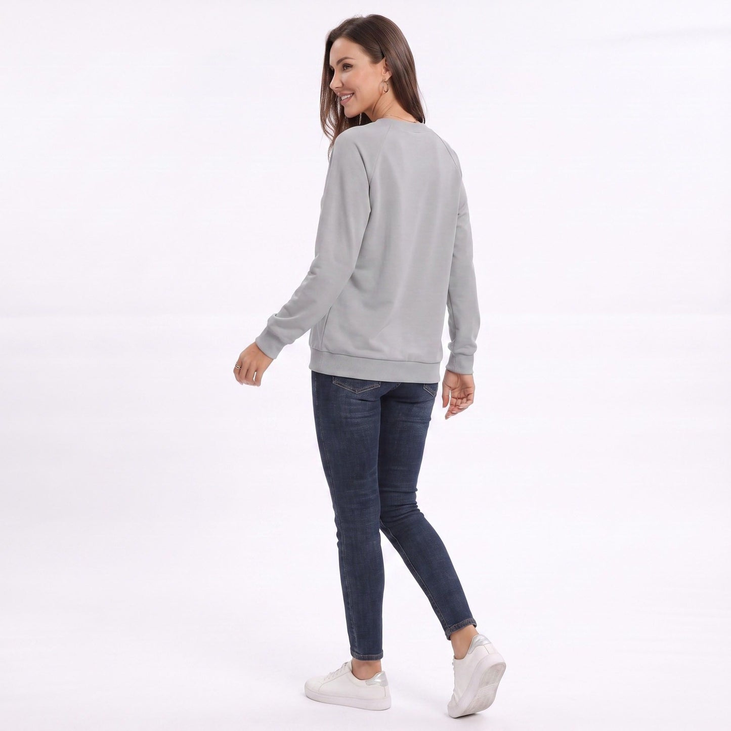 Long Sleeve V-Neck Sweatshirt with Raglan Sleeves
