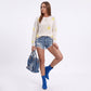 Star Print Crew Neck Long Sleeve Knit Pullover Sweater