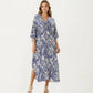 Paisley Print Maxi Dress with V-Neckline Short Sleeves and Relaxed Flowing Silhouette