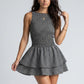 Gingham Sleeveless Smocked Mini Dress with Tiered Ruffle Skirt
