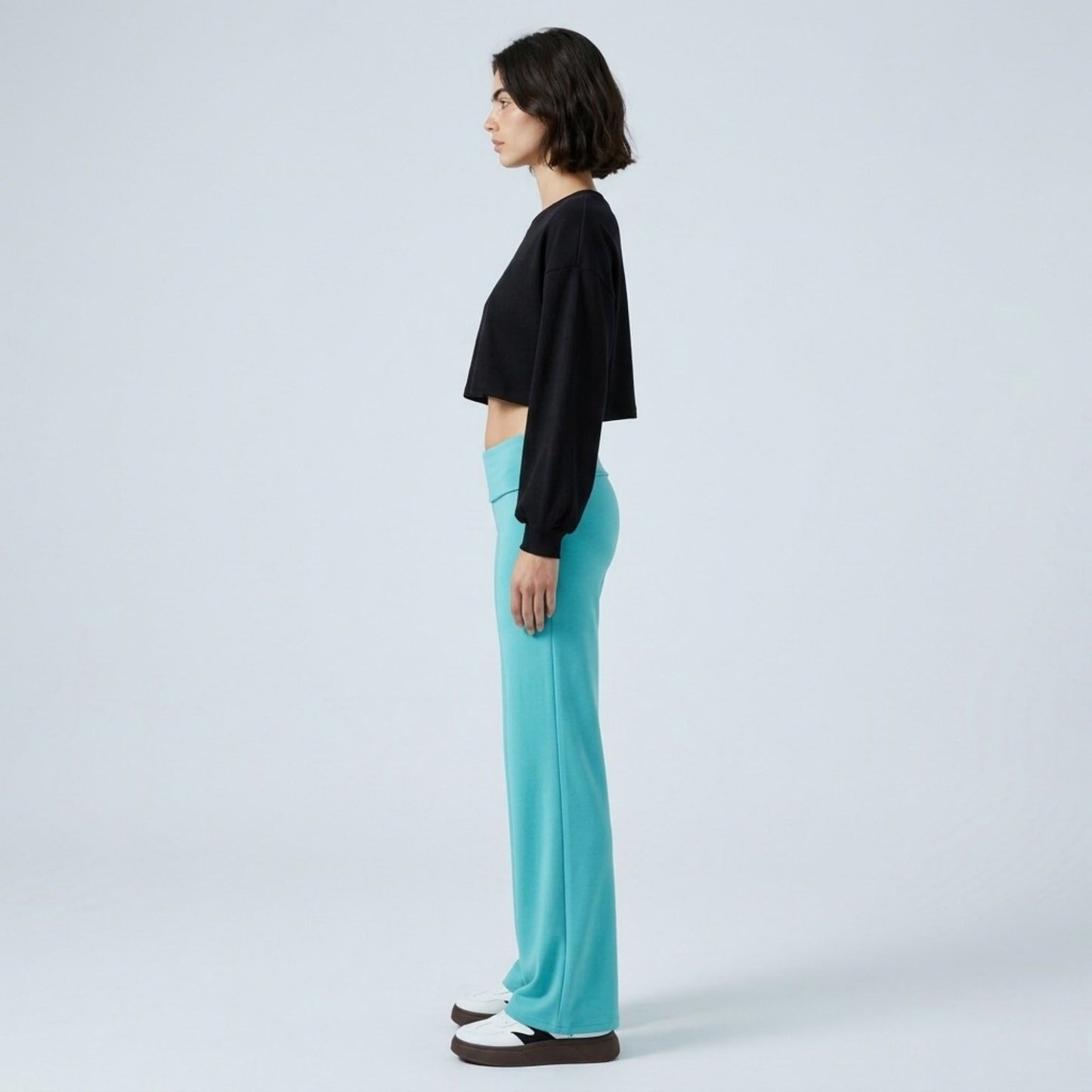Foldover Waistband Wide-Leg Lounge Trousers