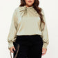 Plus Size Long Sleeve Blouse with Tie Neck Detail Relaxed Fit Silky Smooth Fabric