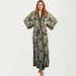 Floral Paisley Maxi Dress with Long Sleeves Adjustable Waist Tie and Flowing Relaxed Fit