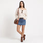 Chevron Pointelle V-Neck Long Sleeve Knit Sweater