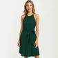 Sleeveless Halter Midi Dress with Pleated Skirt and Waist Tie