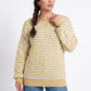 Striped Contrast Trim Drop Shoulder Long Sleeve Knit Sweater