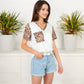 V-Neck Leopard Print Pocket Tee with Contrast Sleeves