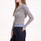 Layered Collar Ribbed Button-Front Cardigan Sweater